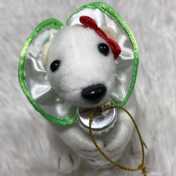 NWOT Vintage Coca-Cola Stuffed Polar Bear Cub with Bottle Ornament - Picture 6 of 7
